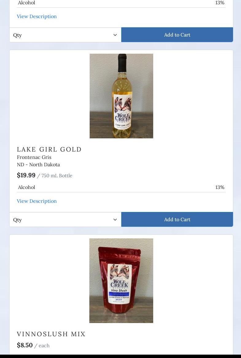 Wolf Creek Winery LLC Menu