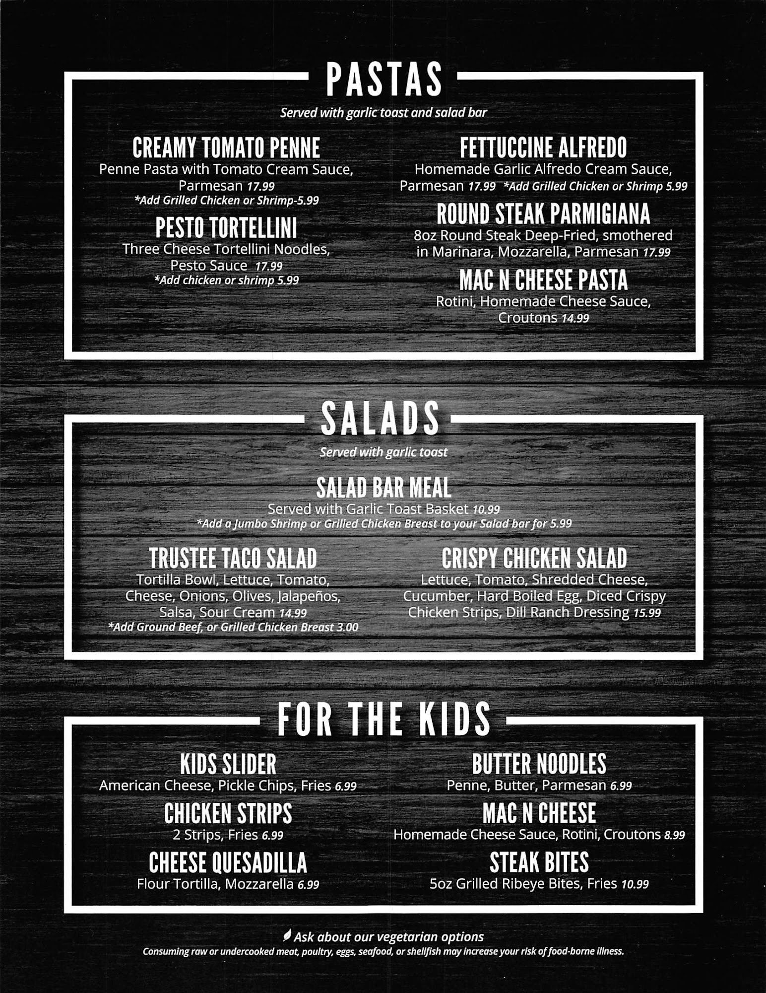 Elks Lodge #1137 Menu