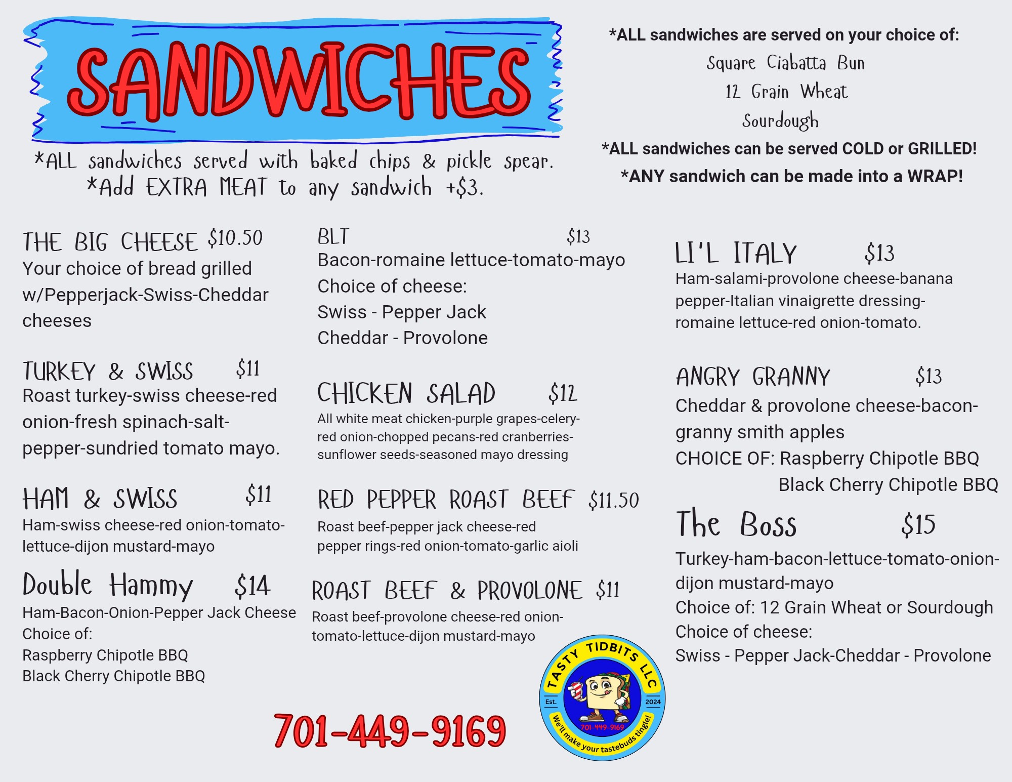 Tasty Tidbits Llc Menu