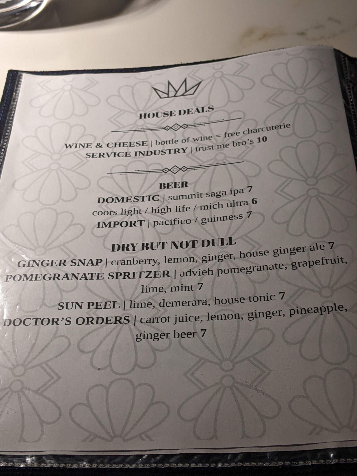 The Drawing Room Menu