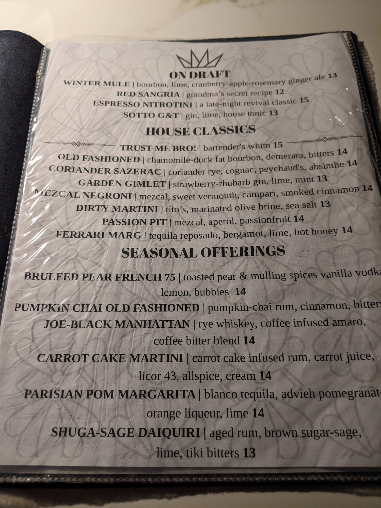 The Drawing Room Menu