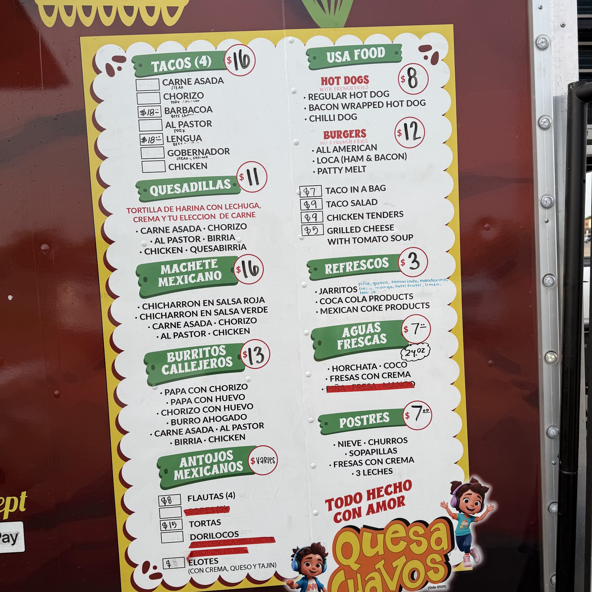 Quesa Chavos Menu