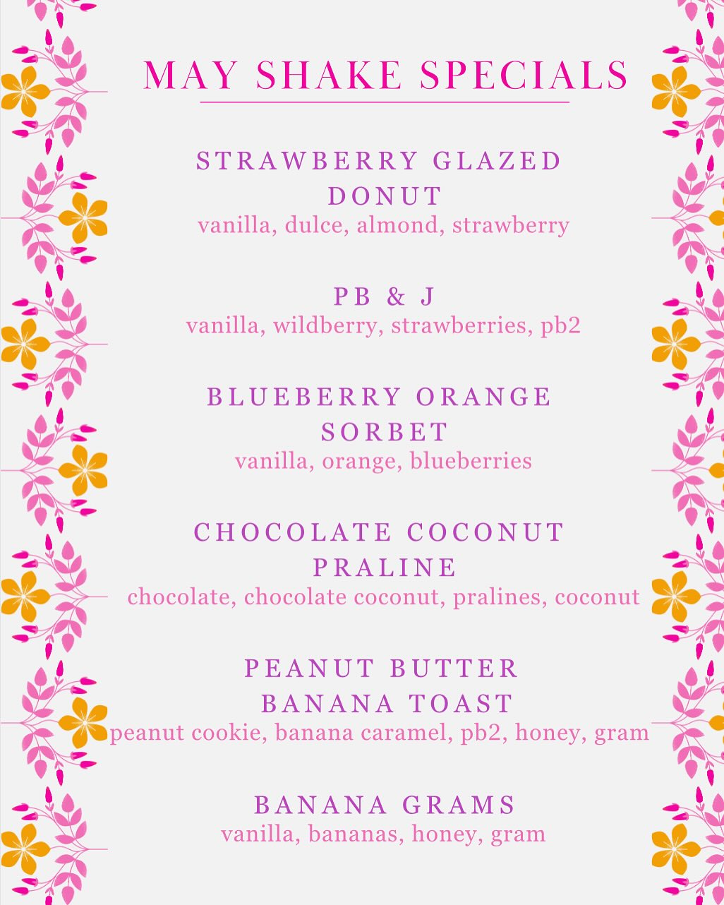 Revive Nutrition Menu