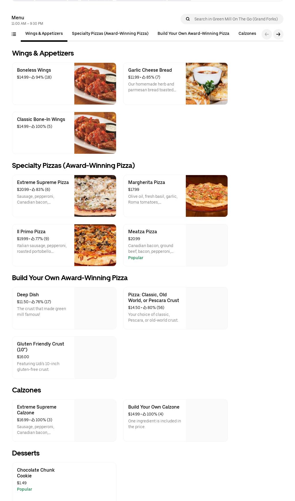 Green Mill Restaurant & Bar Menu