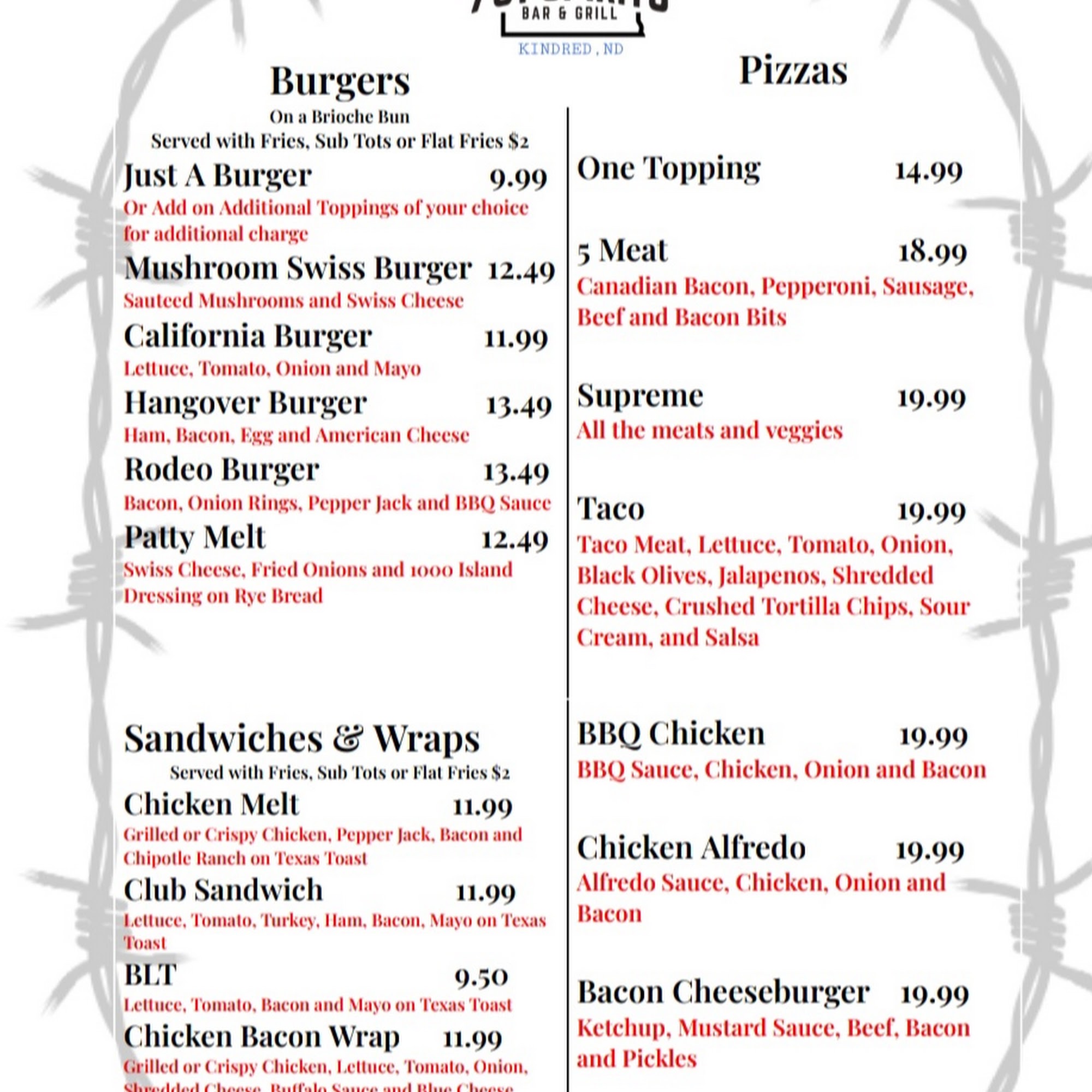 701 Spirits Bar and Grill Menu