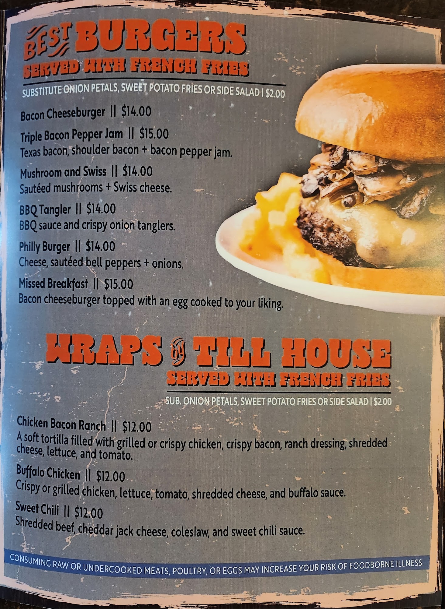 Till House Saloon and Grill Menu