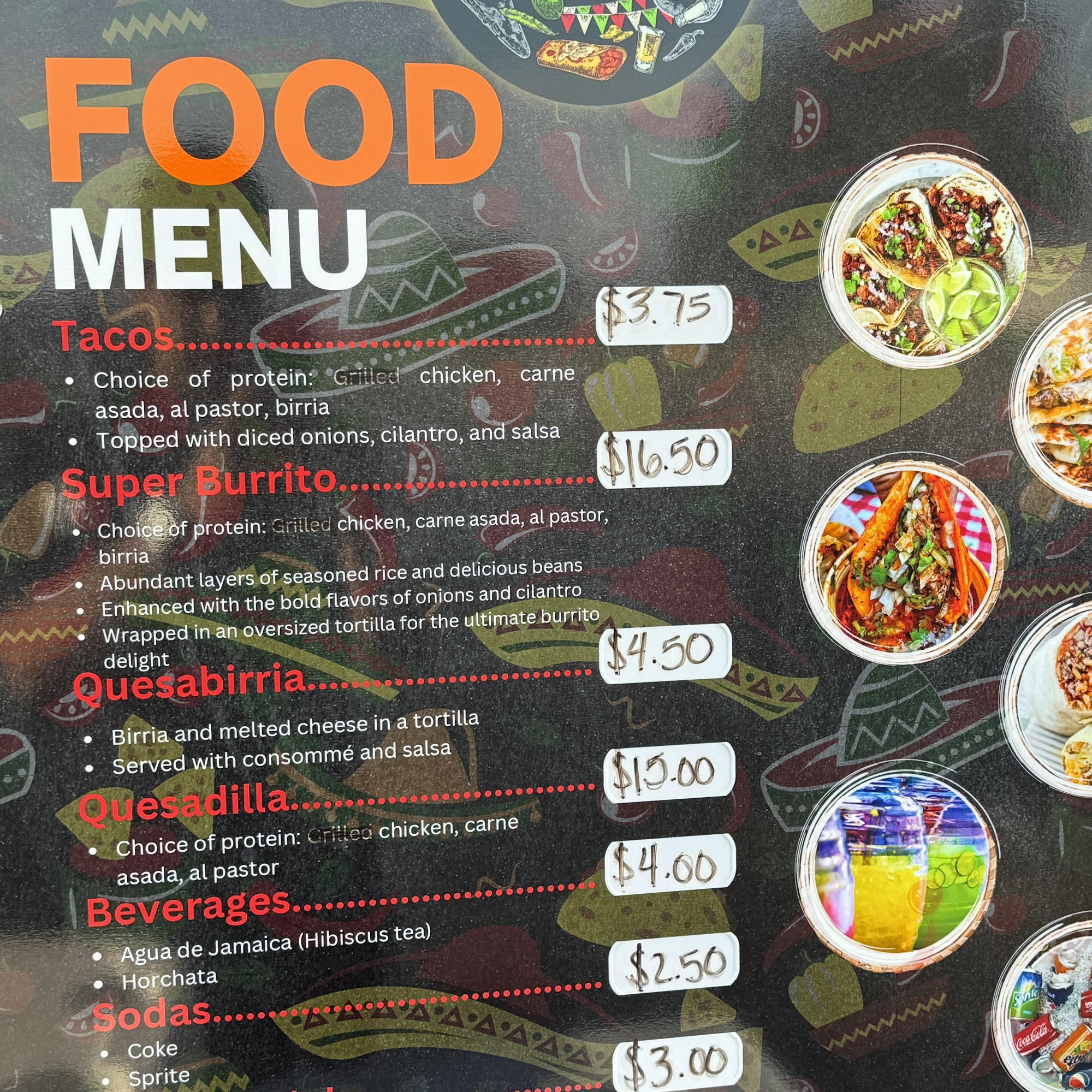 Aztecas Food Truck Menu