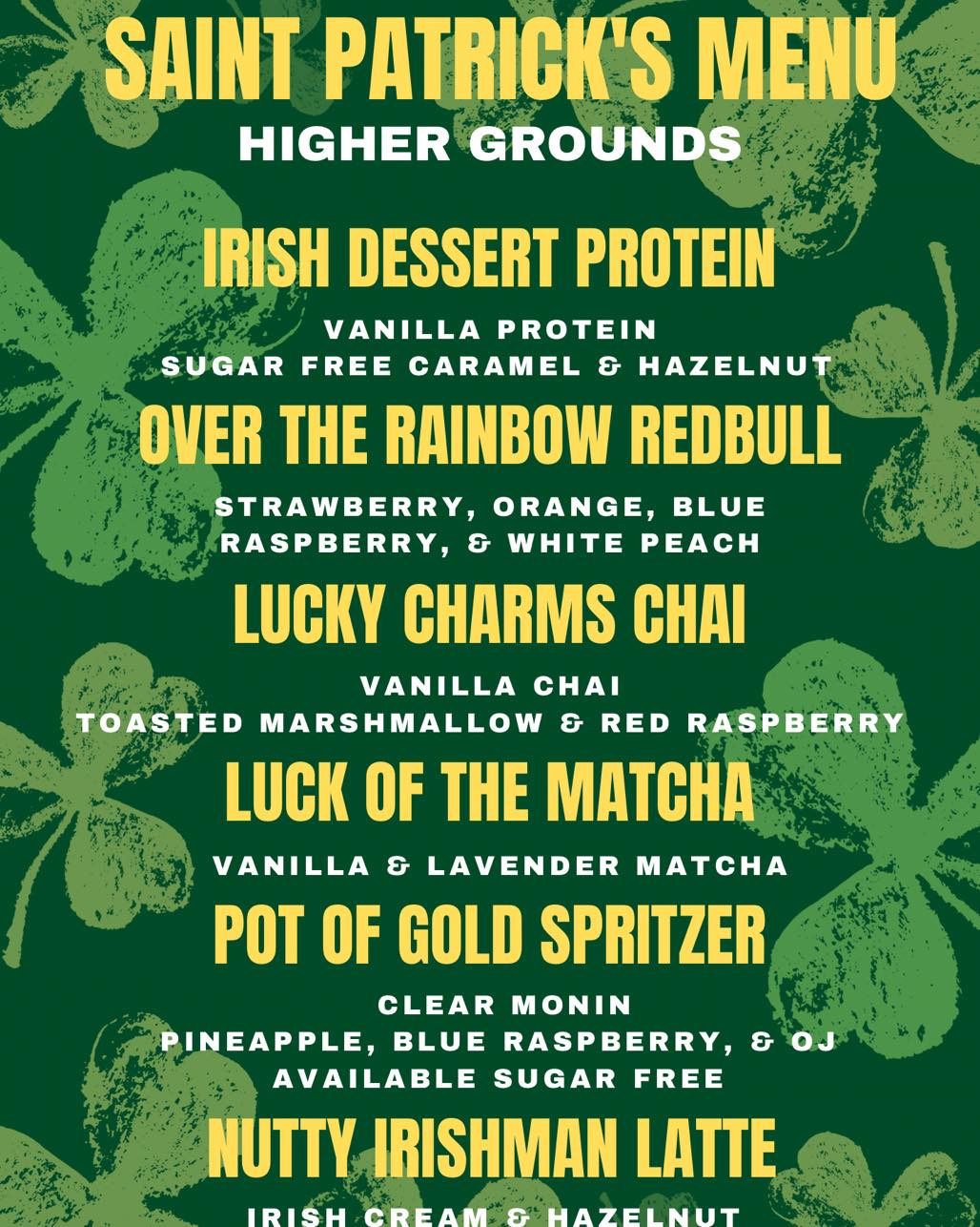 Higher Grounds Coffee Menu