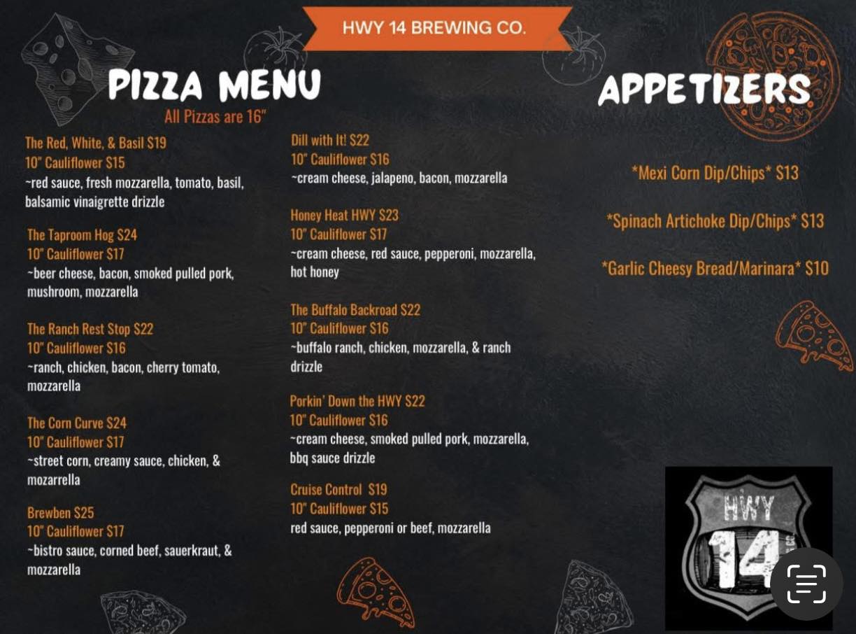 Hwy 14 Brewing Co Menu