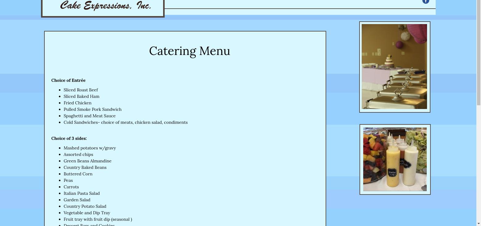 Cake Expressions Inc. Menu