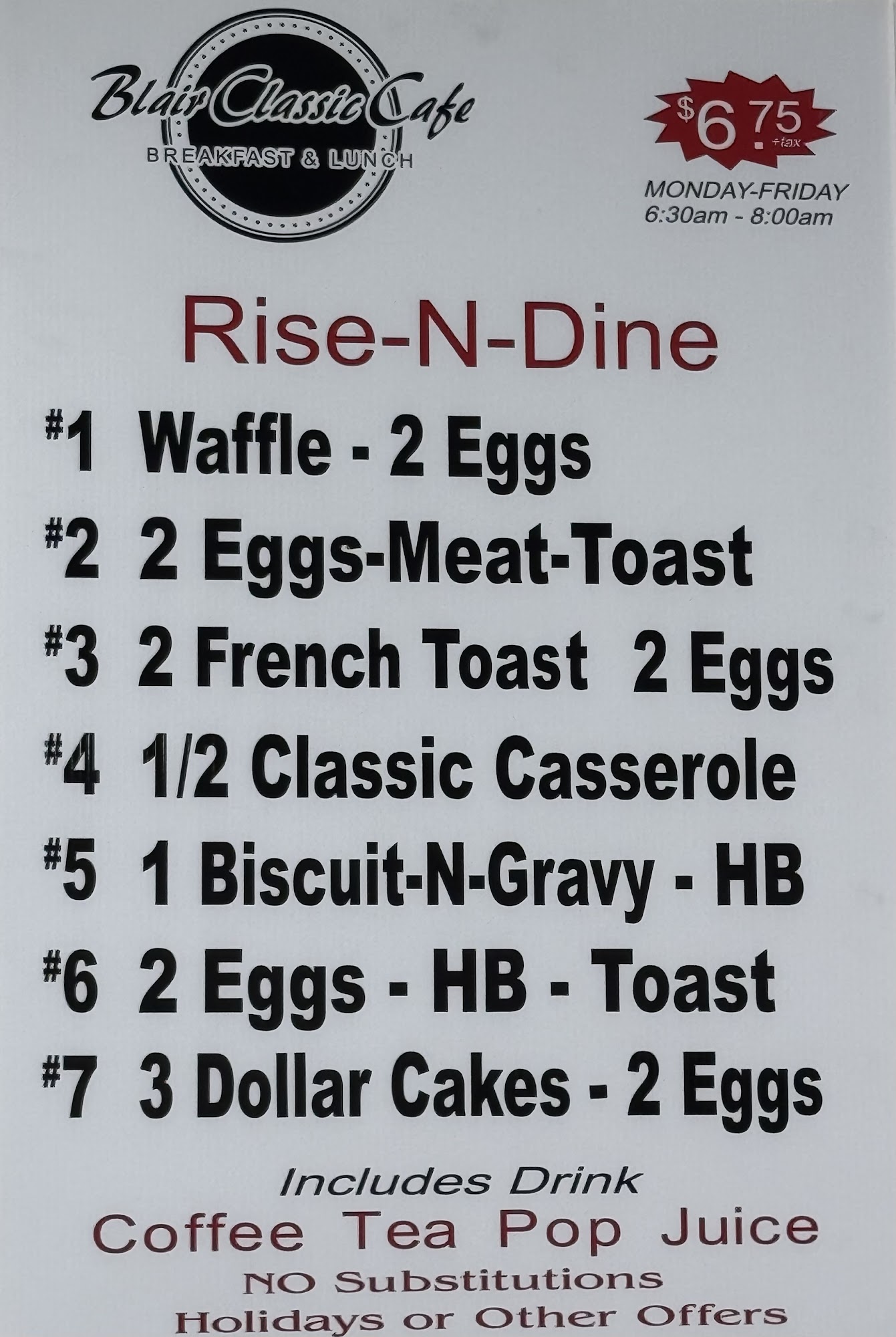 Blair Classic Cafe Menu