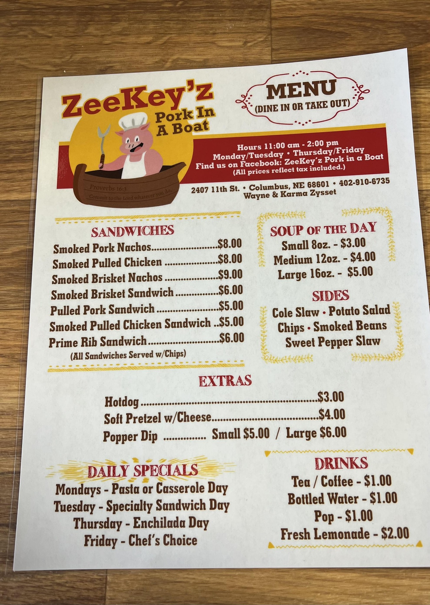 Zeekyz Pork in a Boat Menu
