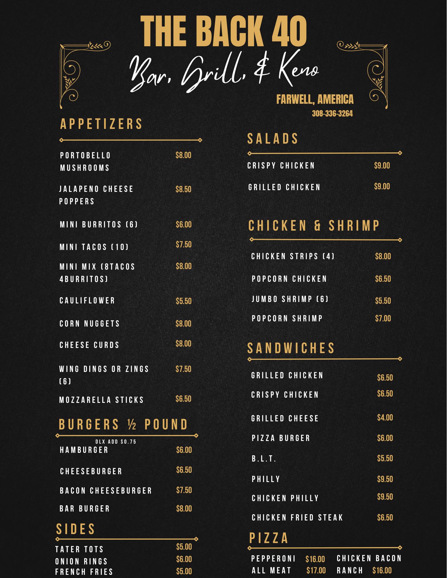 The Back 40 Menu