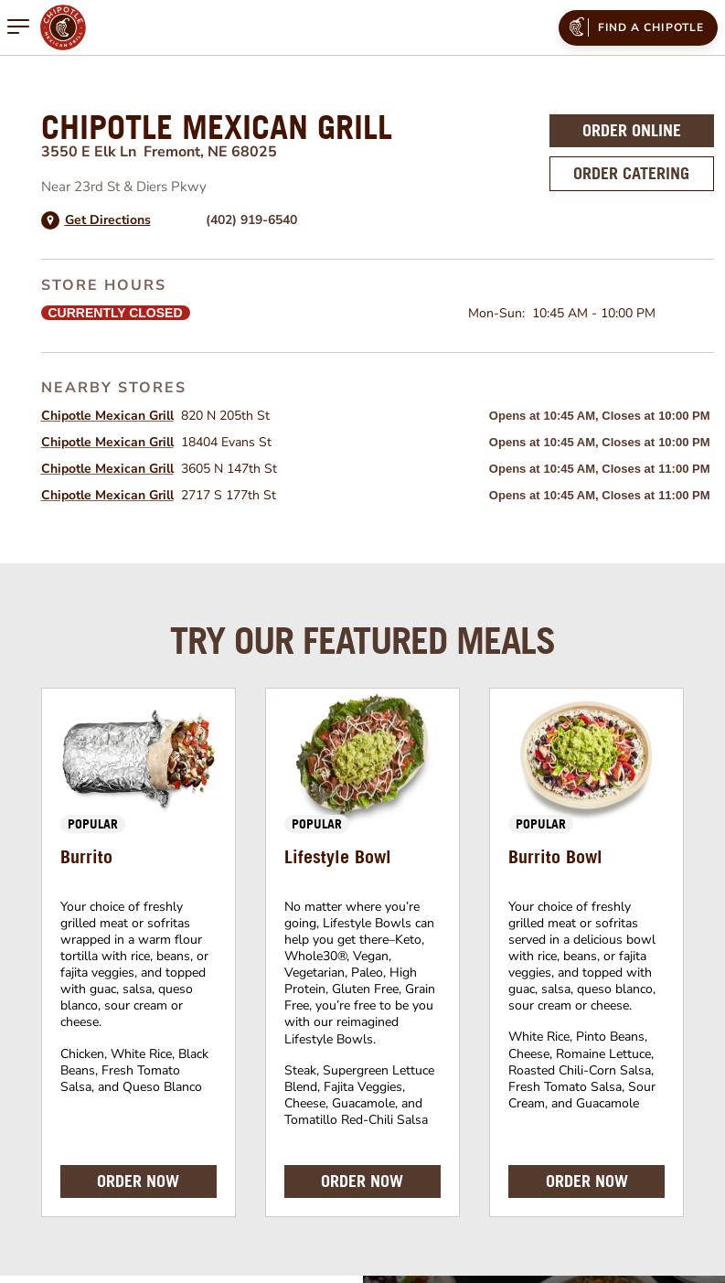 Chipotle Mexican Grill Menu