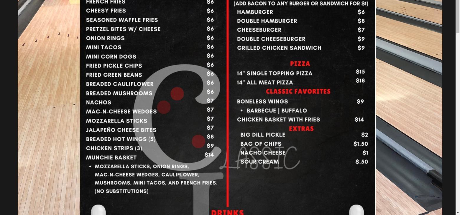 Classic Lanes/ Lane 17 Pro Shop Menu
