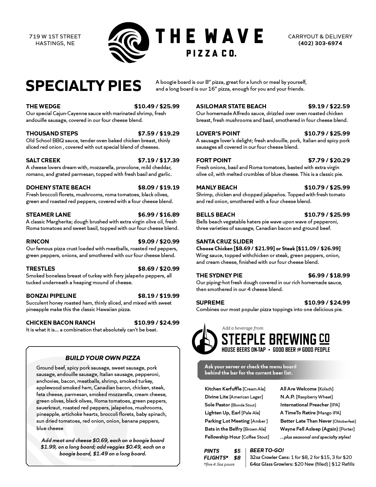 Steeple Brewing Co. Menu