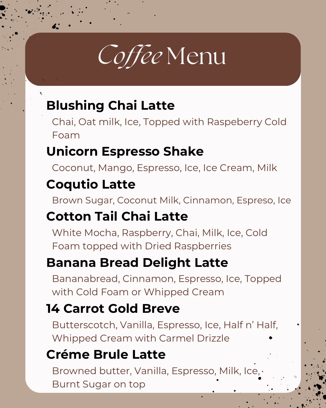 LD Coffee Roasters Menu