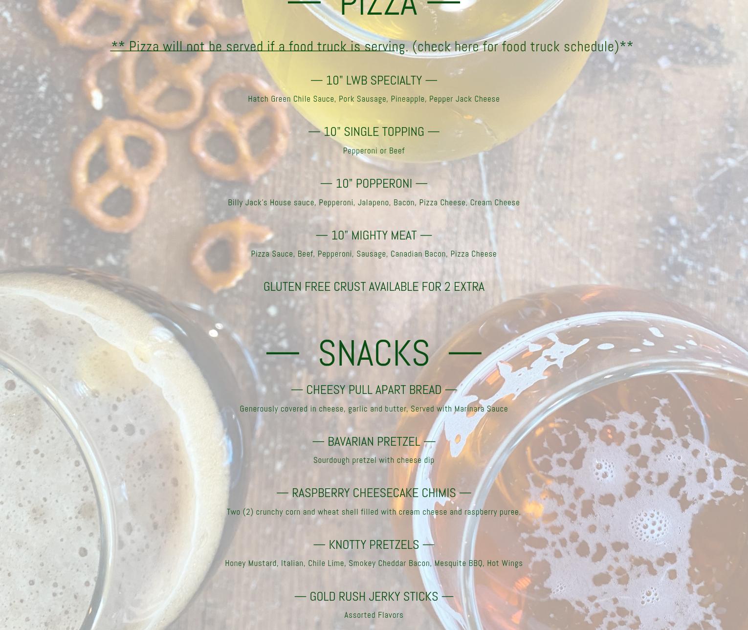 Lost Way Brewery Menu