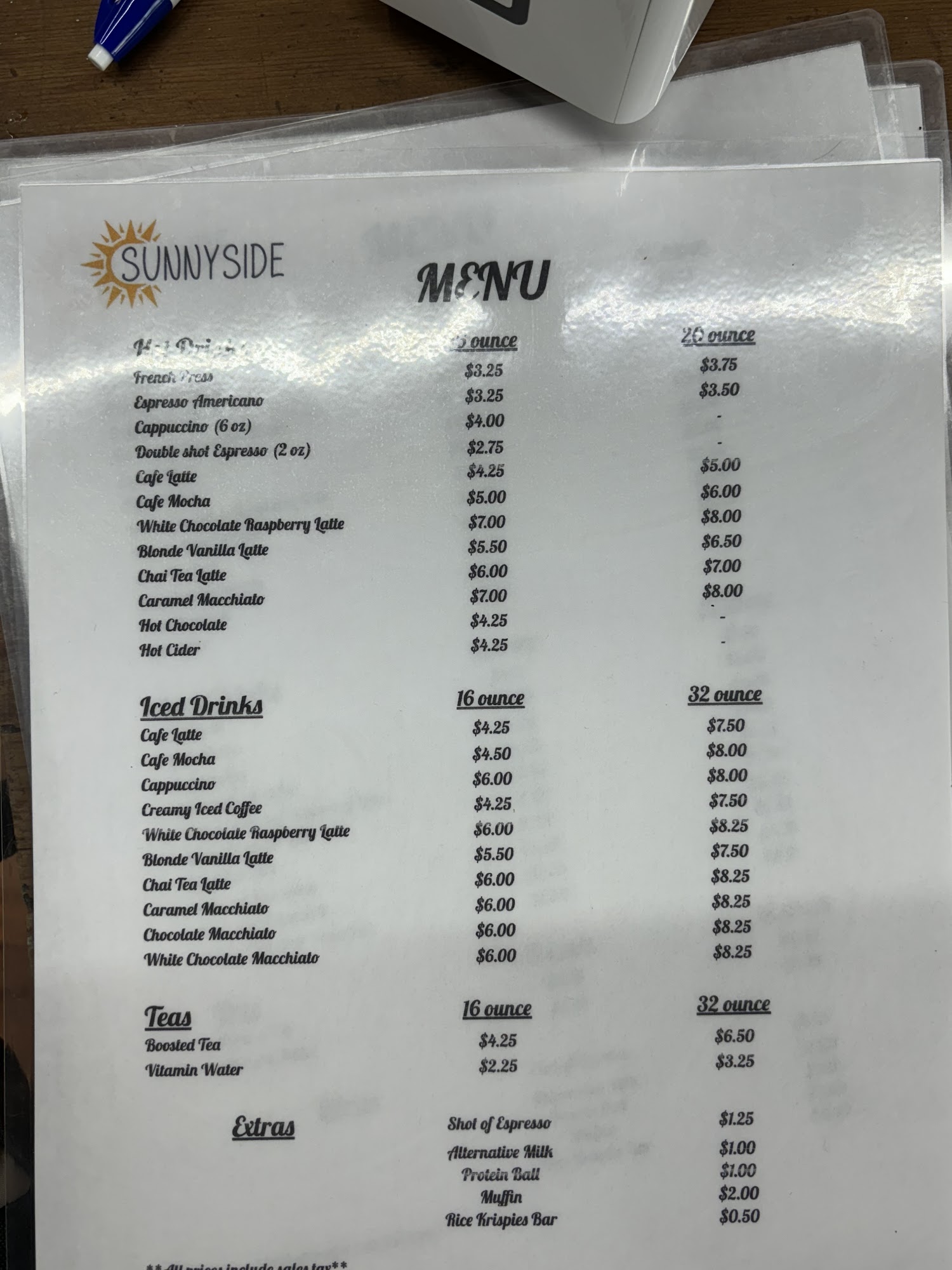 Sunnyside Coffee & Tea Menu