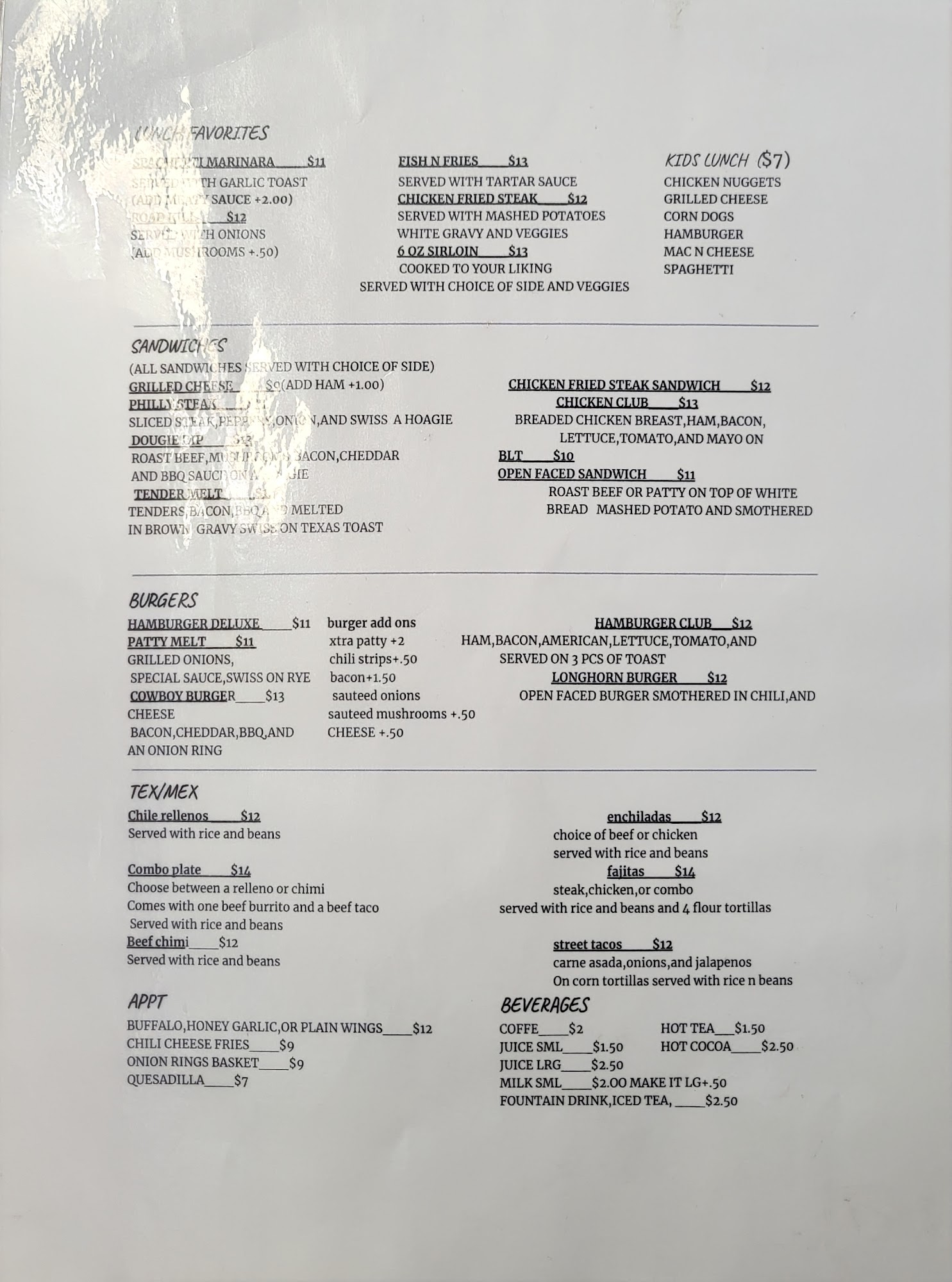 Heritage cafe Menu