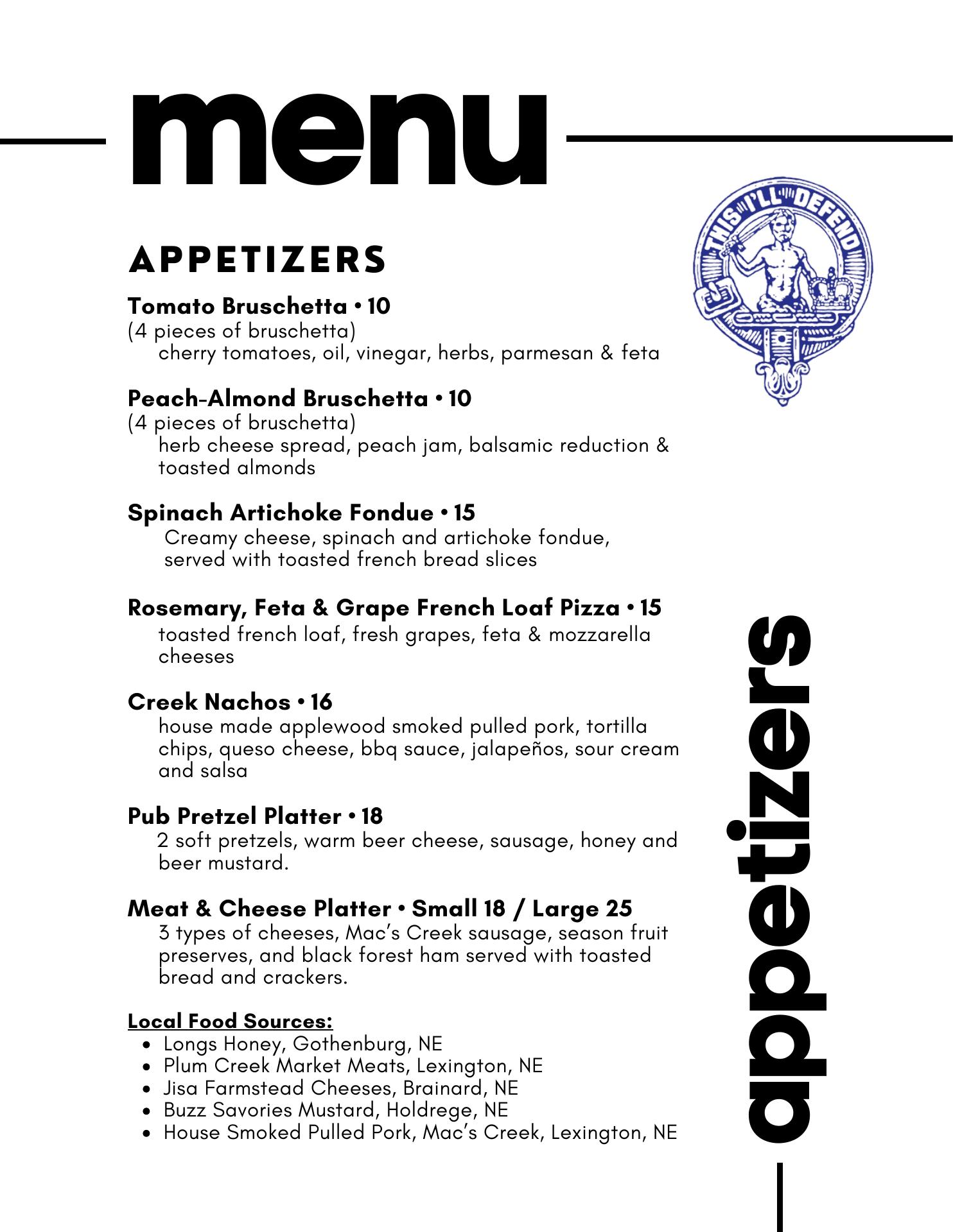 Mac's Creek Winery & Brewery Menu