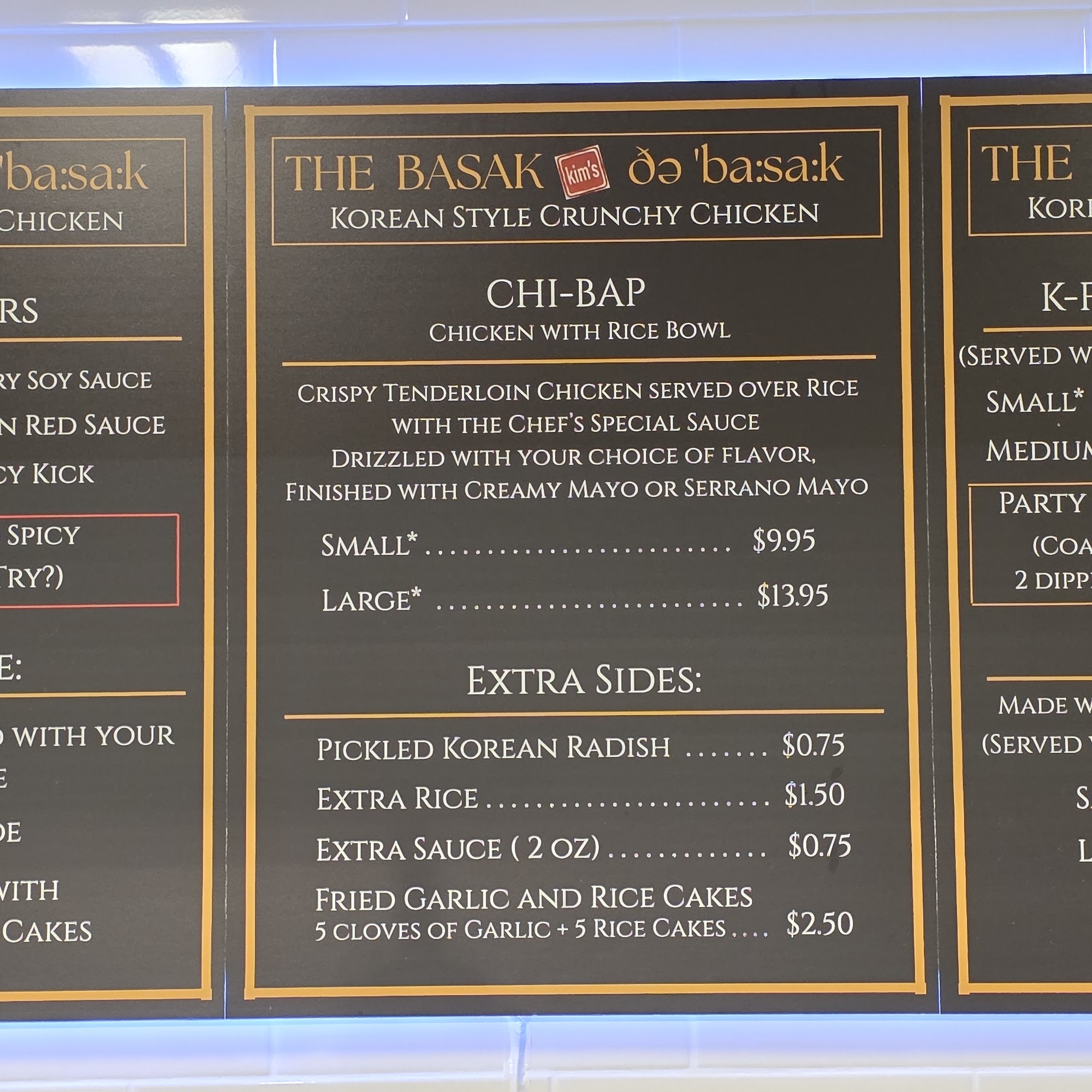 Kim's Korean Food Menu