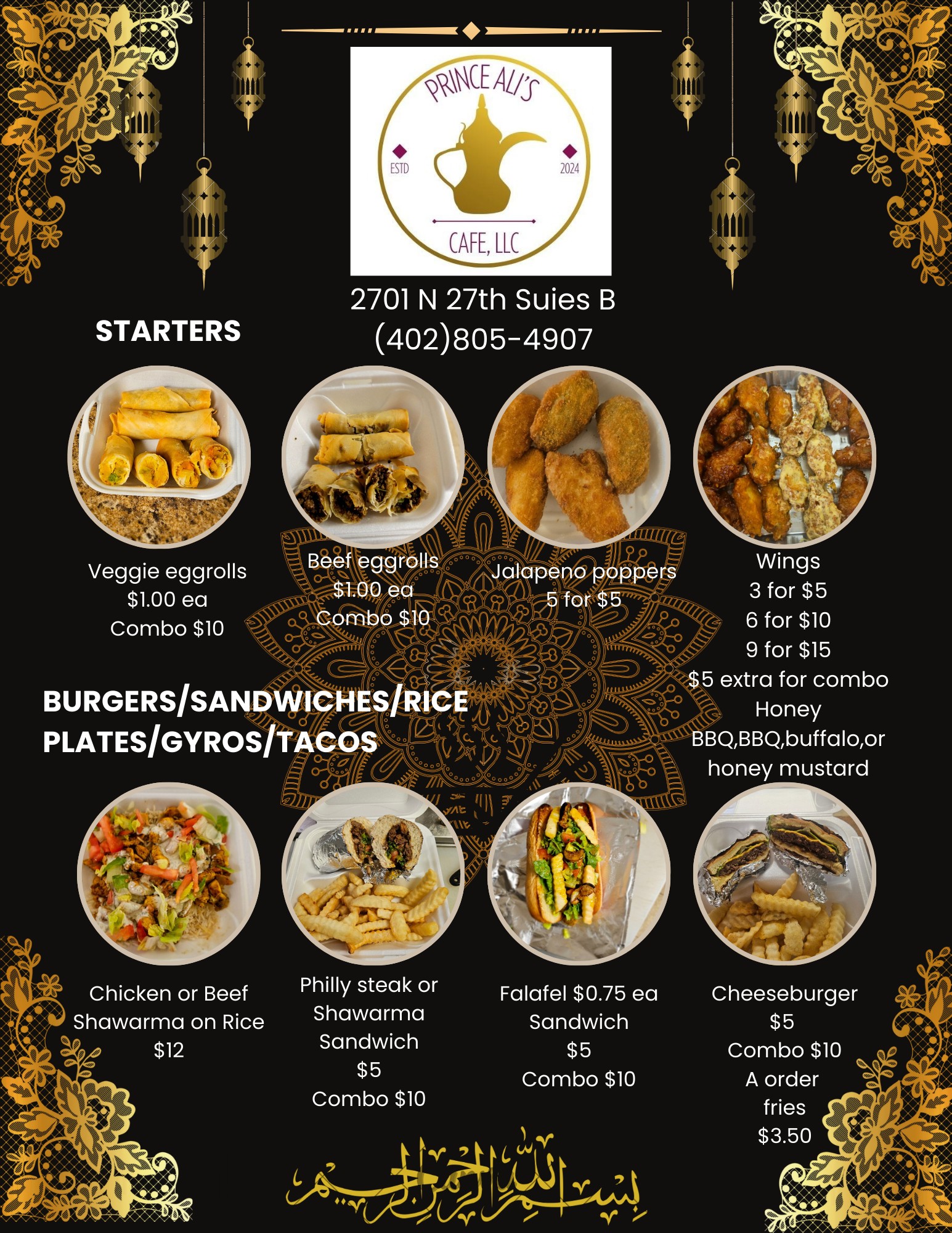Prince Ali Cafe & Auto LLC Menu