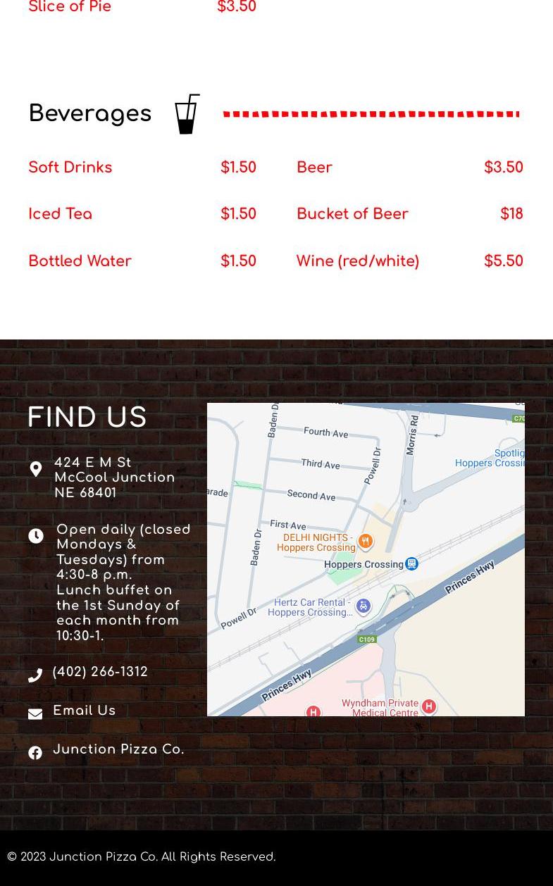 Junction Pizza Company Menu