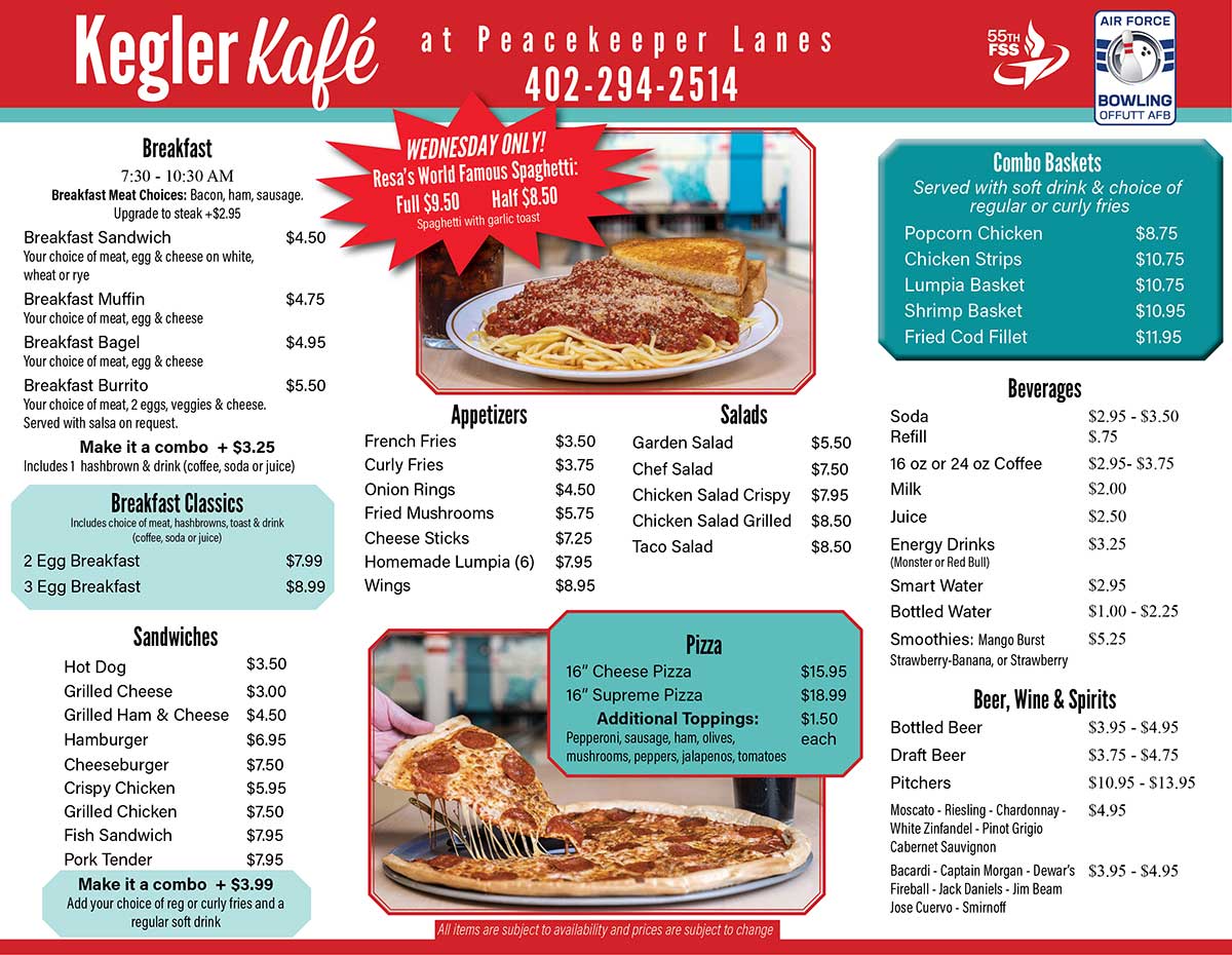 Kegler Kafe Menu