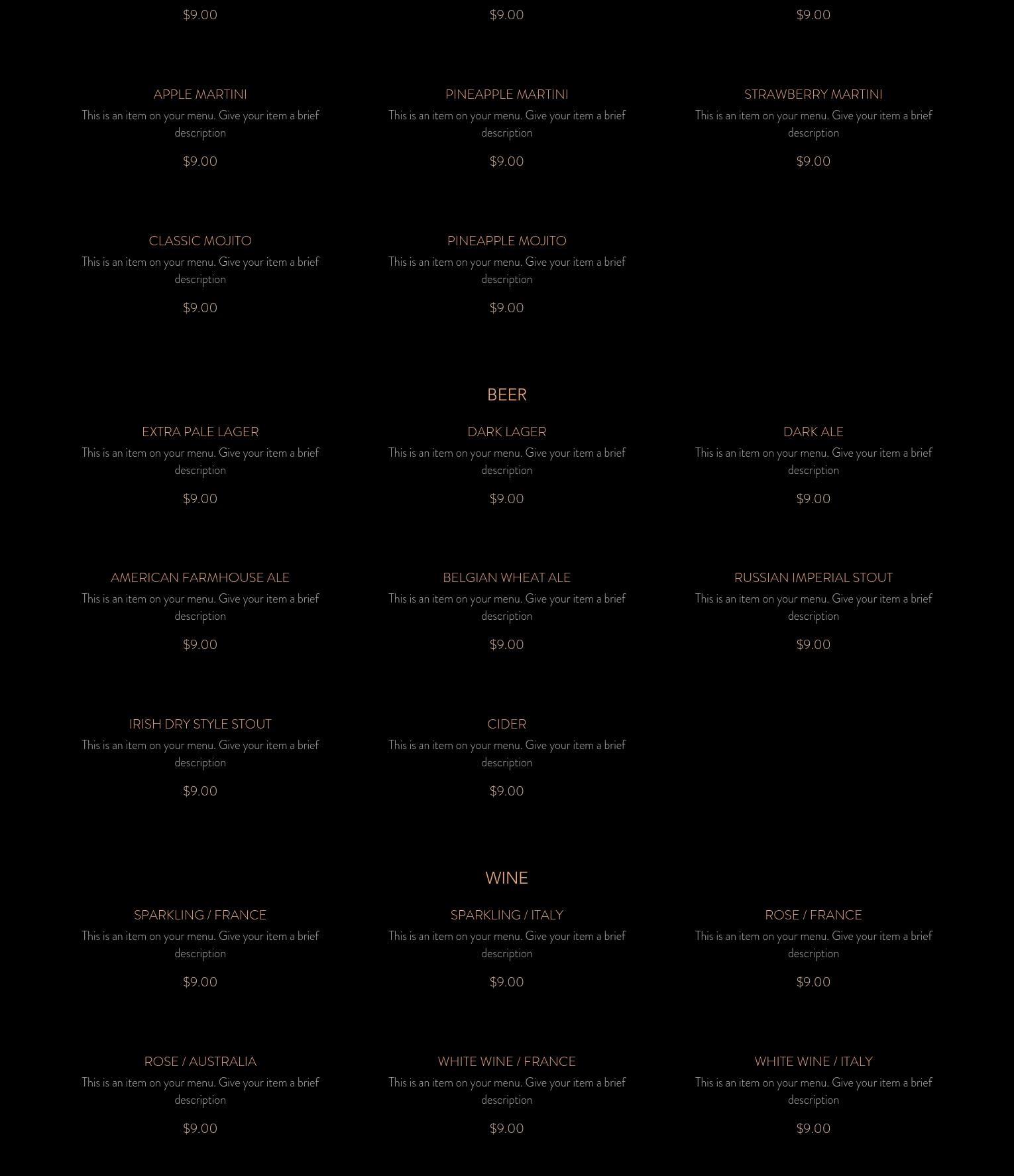 Havana Garage Menu