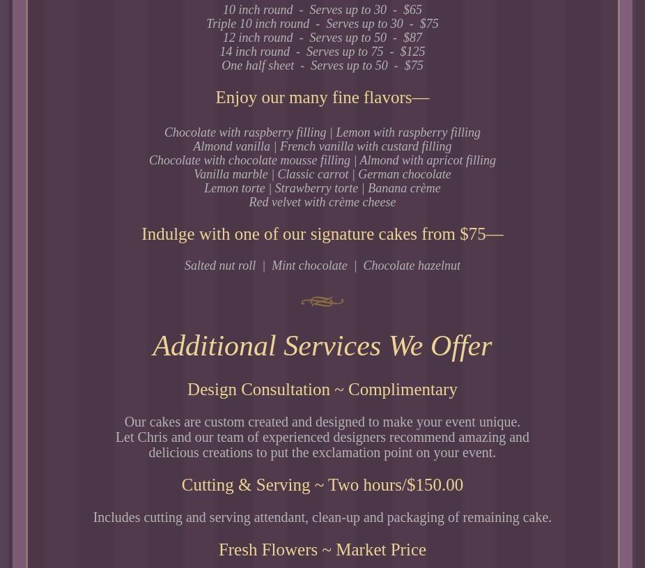 Chris Janicek's Cake Box Menu