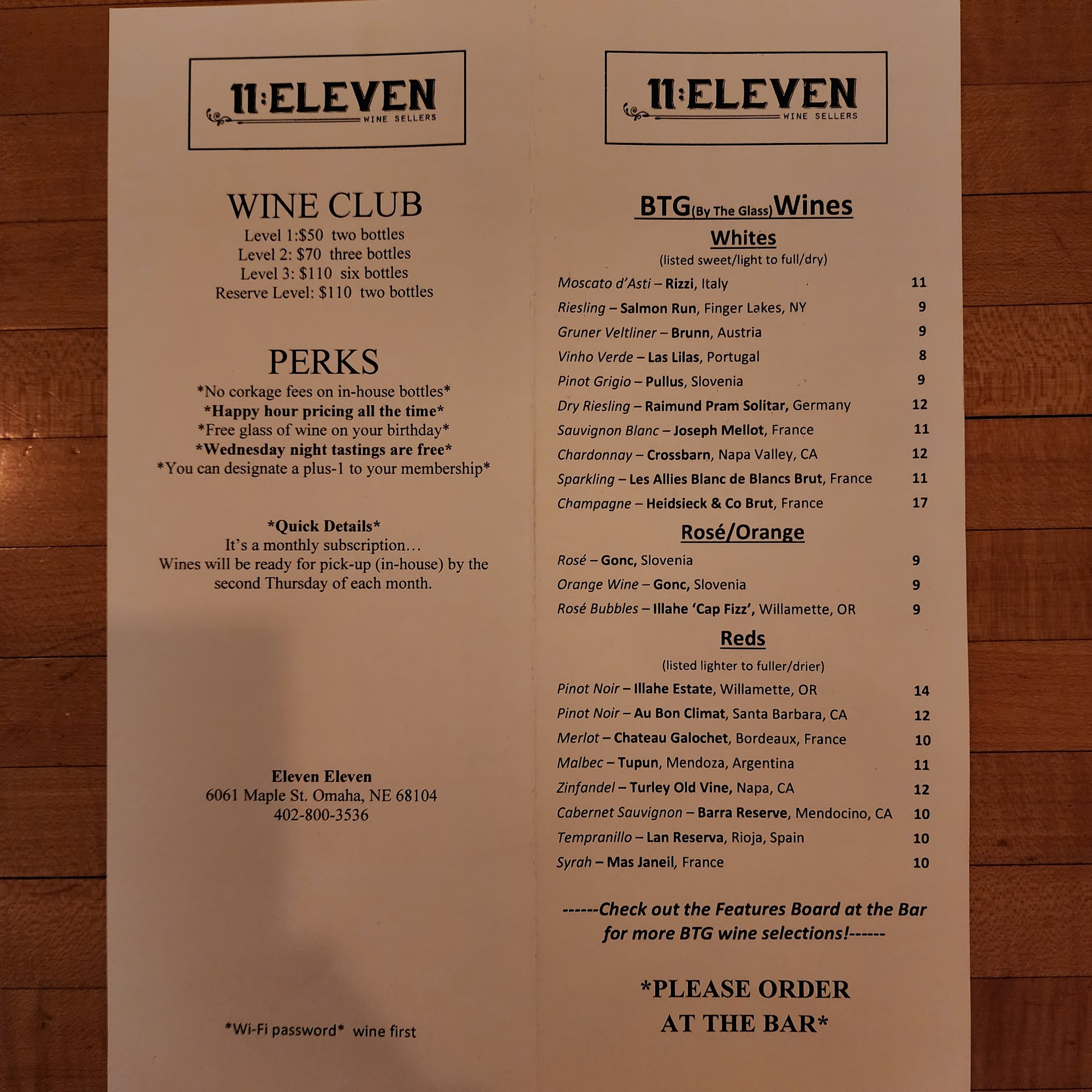 Eleven Eleven Menu