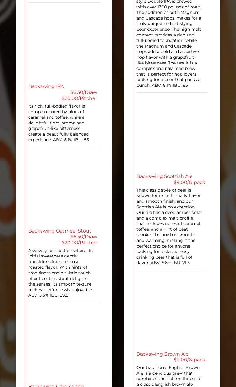 Backswing Brewing Co. (Omaha) Menu