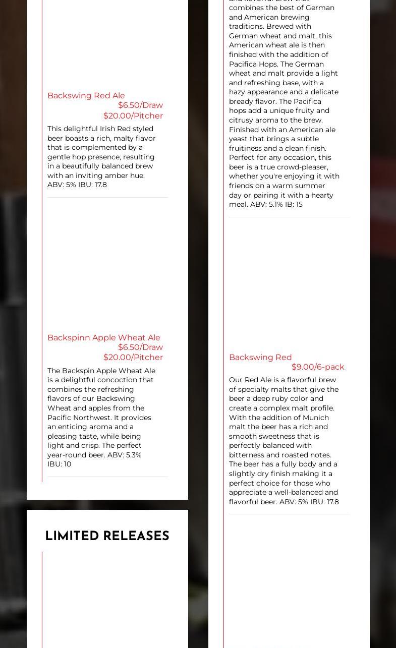 Backswing Brewing Co. (Omaha) Menu