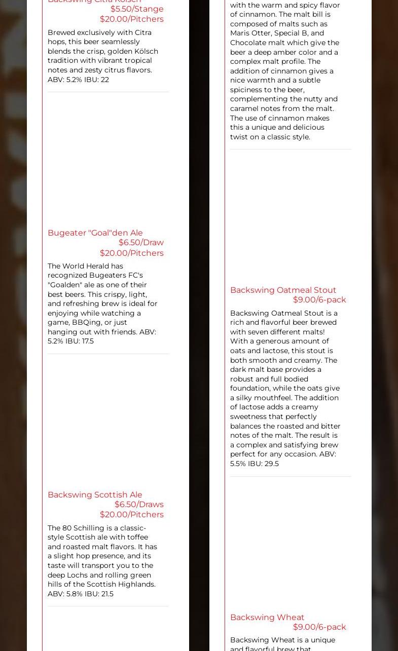 Backswing Brewing Co. (Omaha) Menu