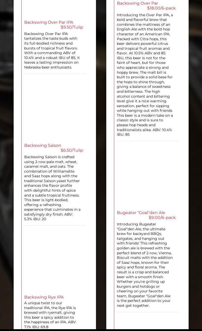 Backswing Brewing Co. (Omaha) Menu