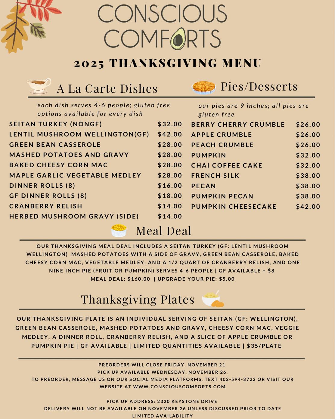 Conscious Comforts Menu