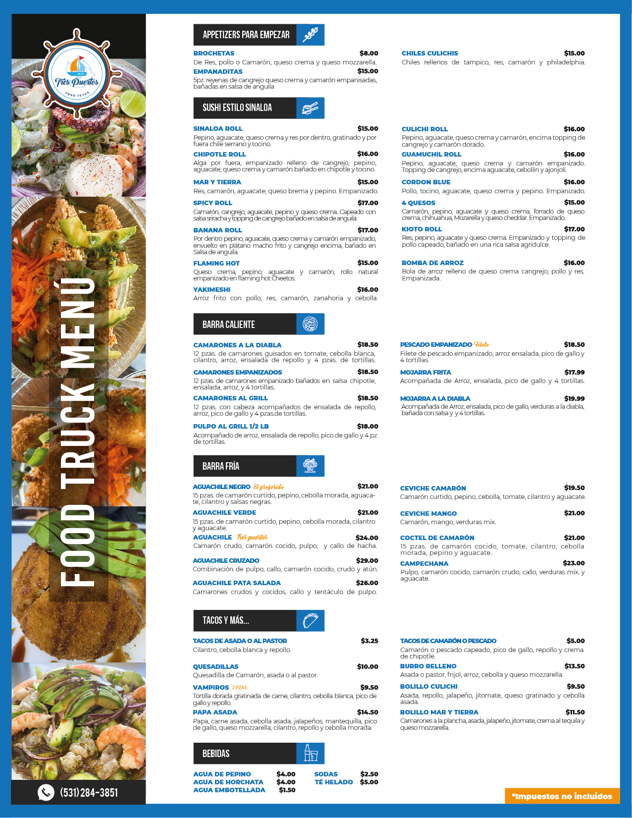Tres Puertos Food Truck Menu