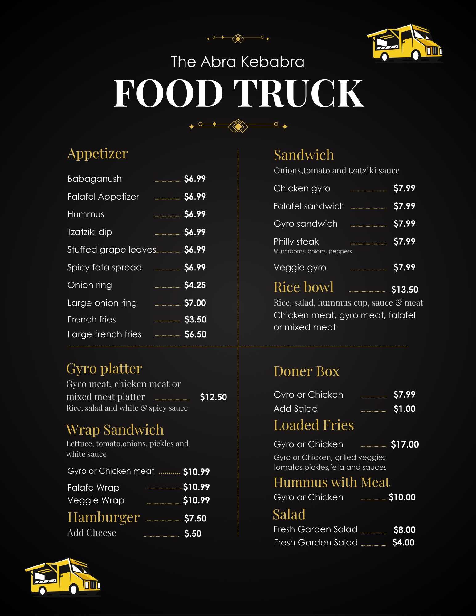 The Abra Kebabra Menu