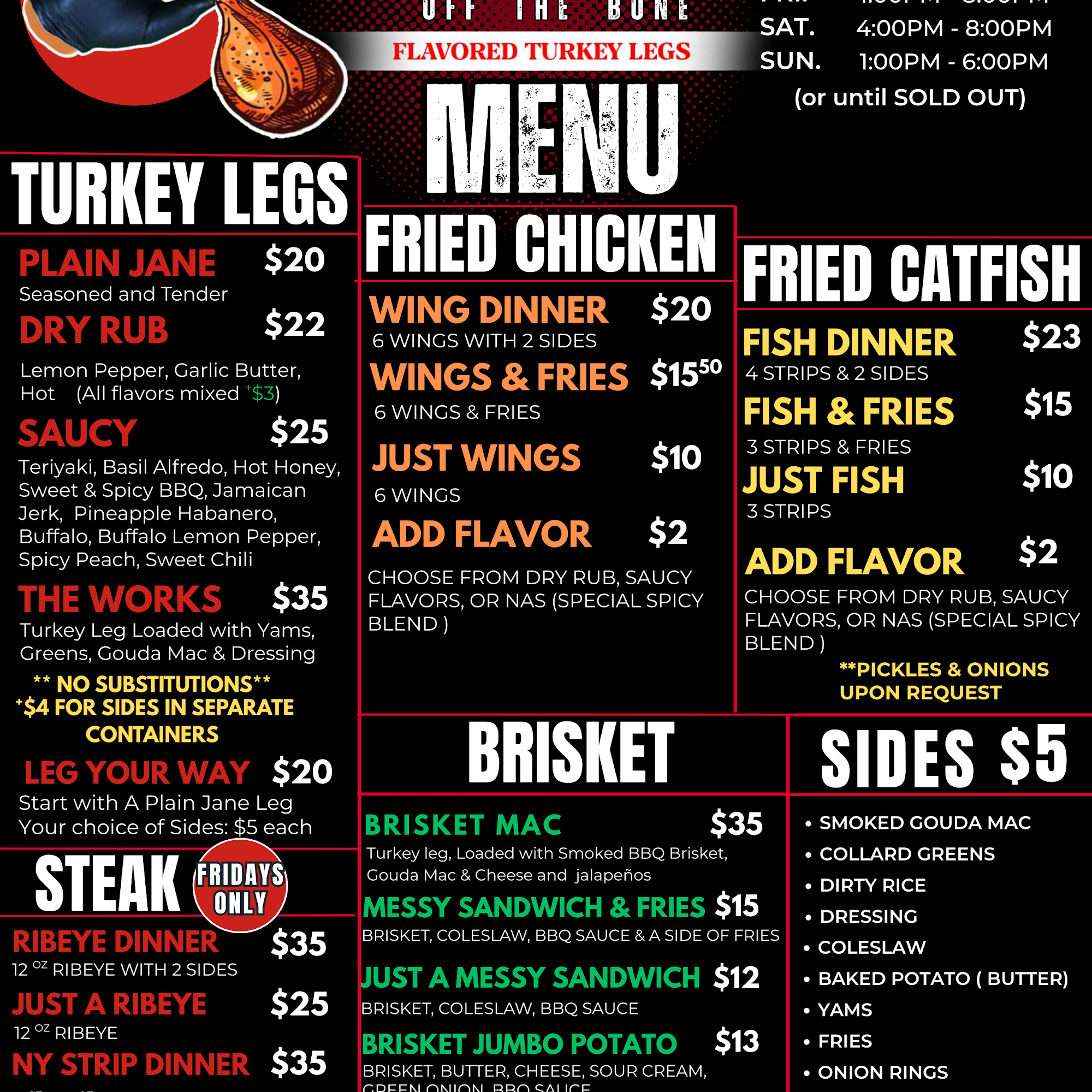 O.T.B Flavored Turkey Legs Menu