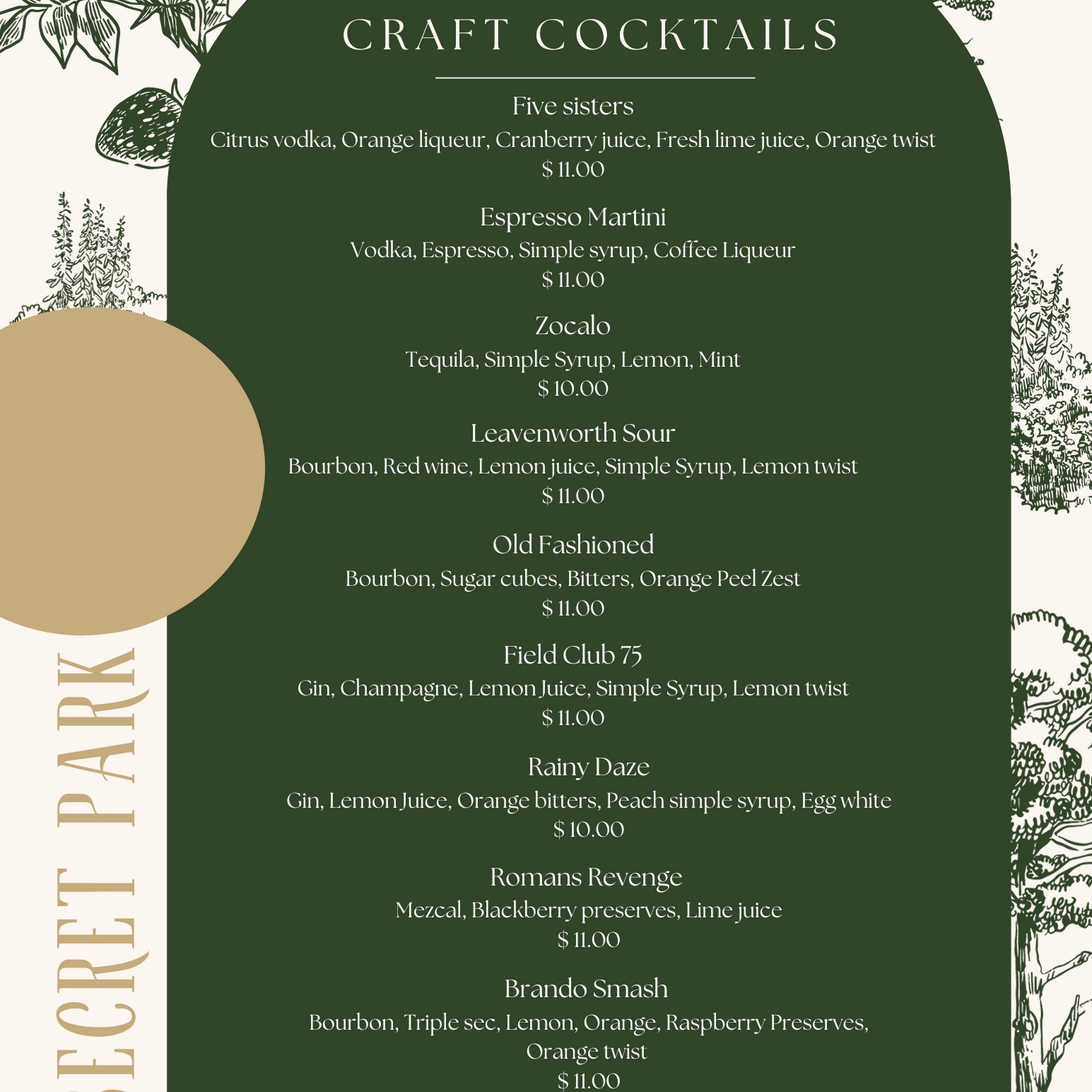 Secret Park Menu
