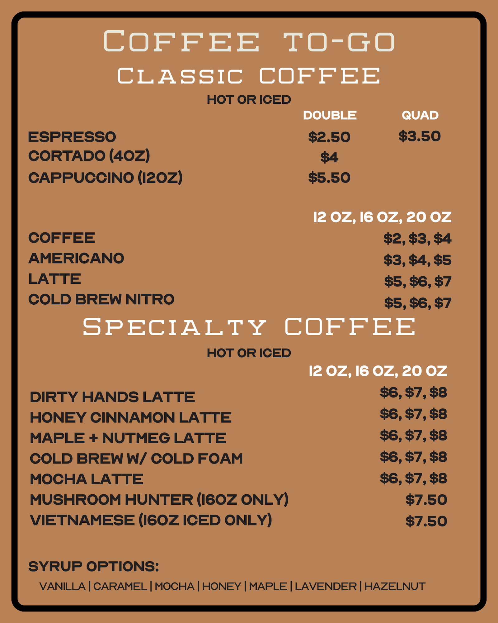 Dirty Hands Tap House & Coffee Menu