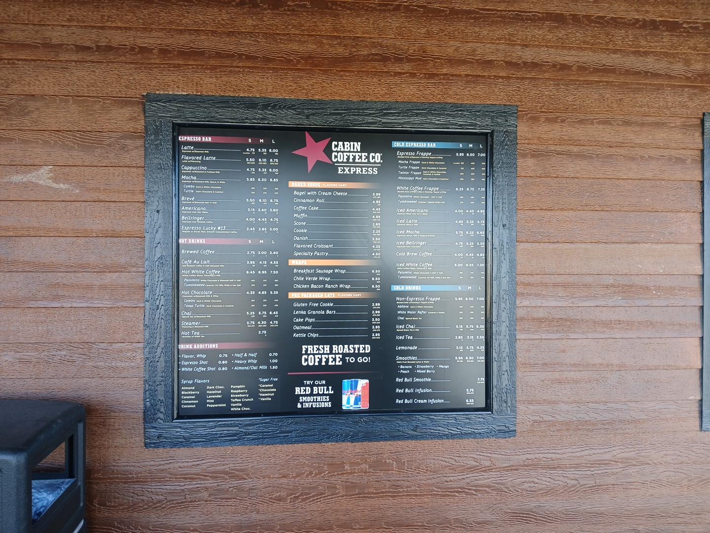 Cabin Coffee Company Menu