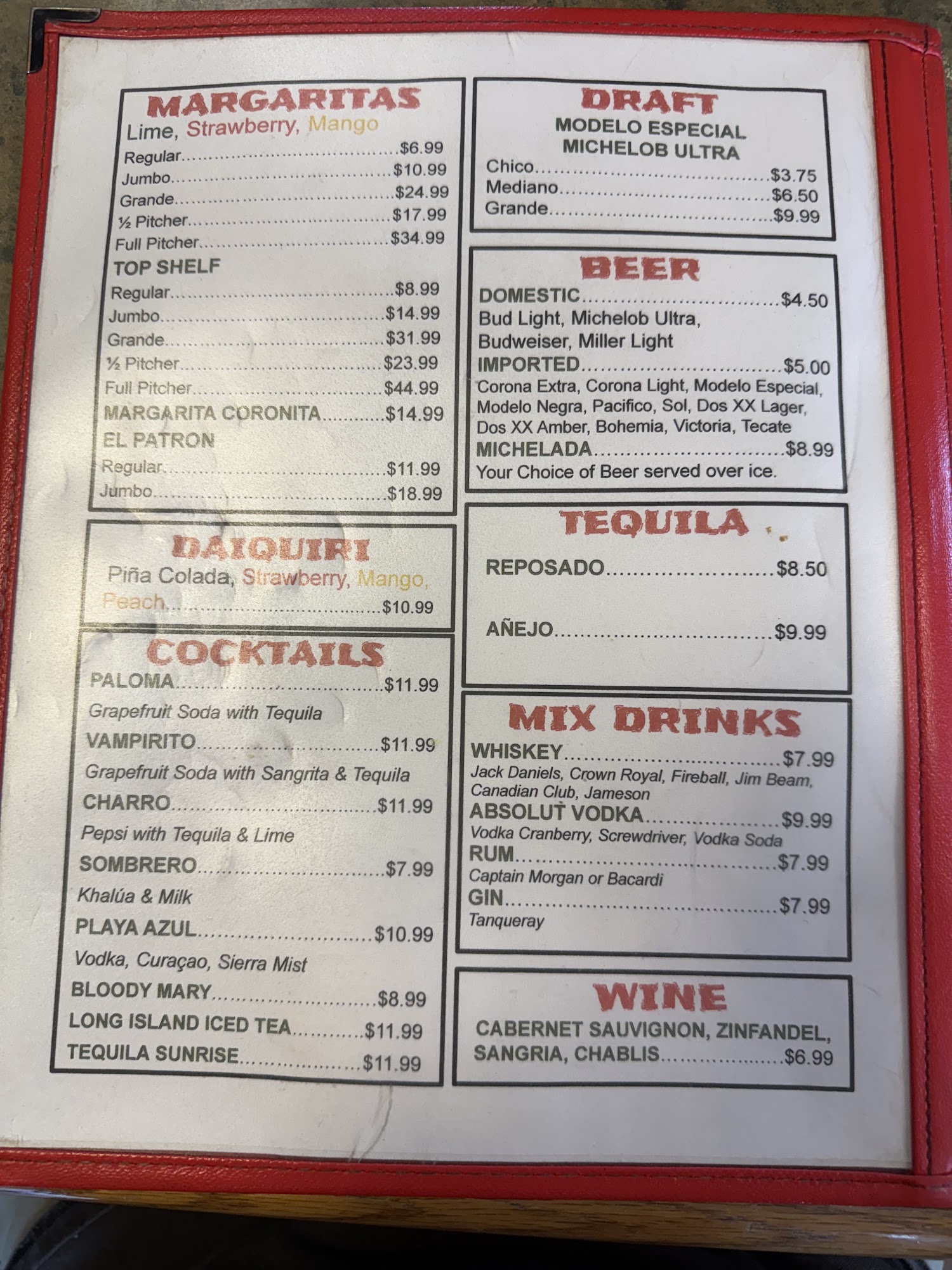Oya Grill Mexican Restaurant Menu