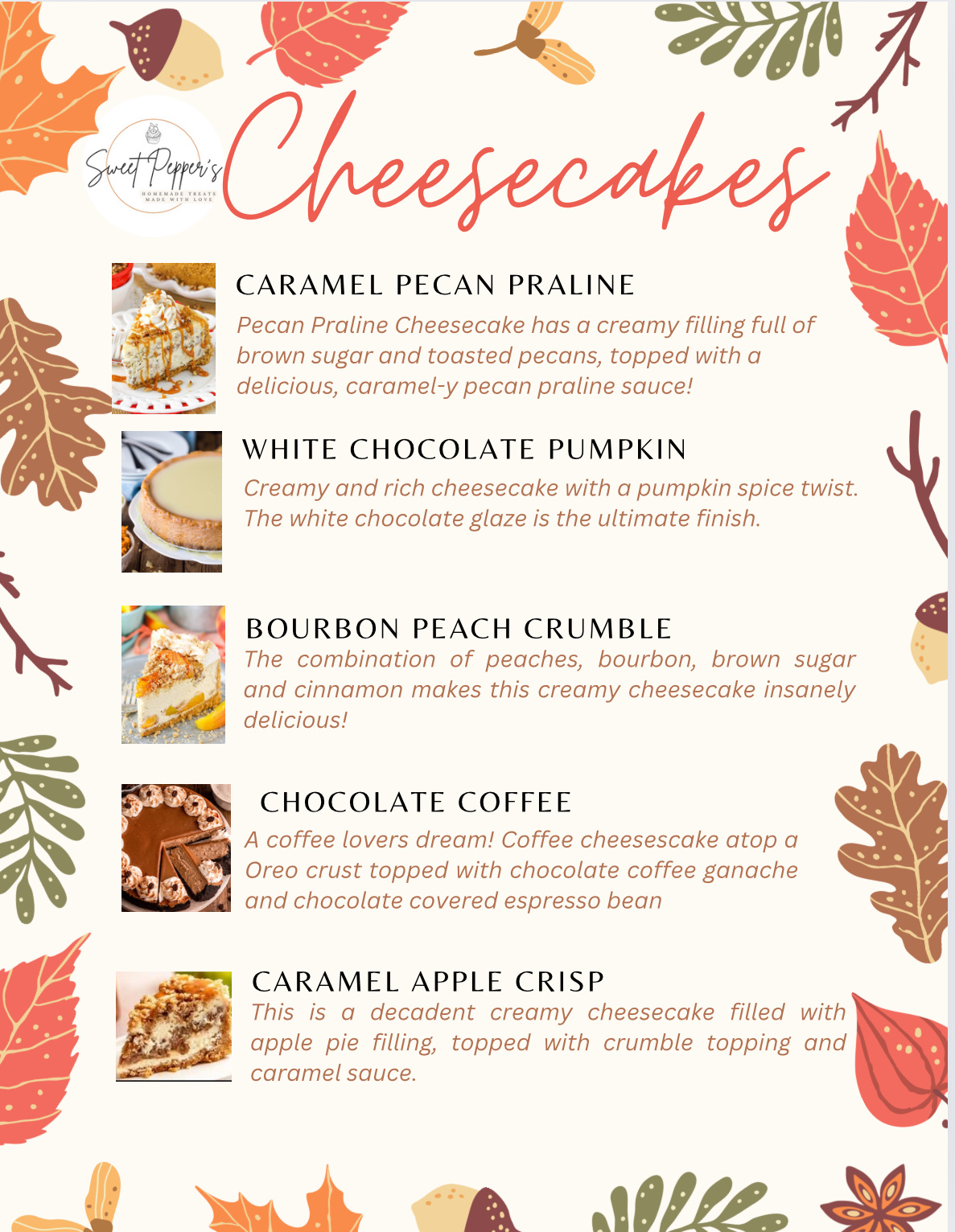 Sweet Peppers Bakery Menu