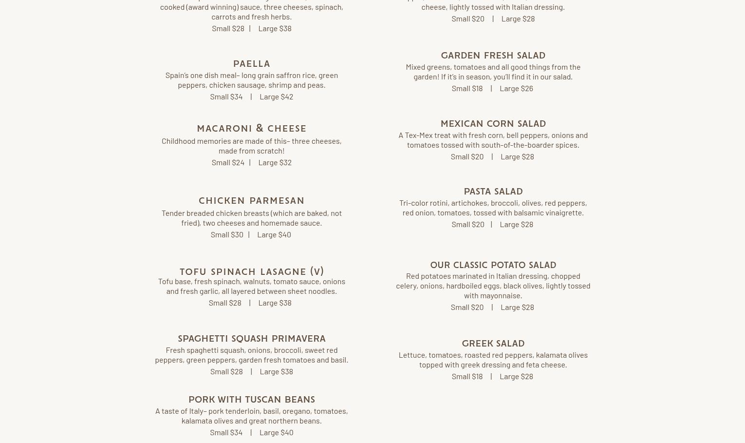 Basic Ingredients Menu