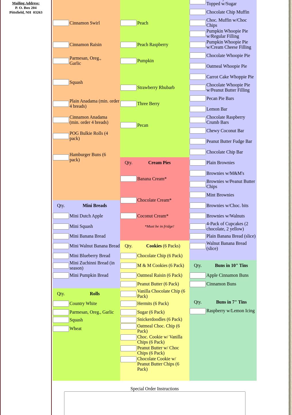 Route 28 Bakery Menu
