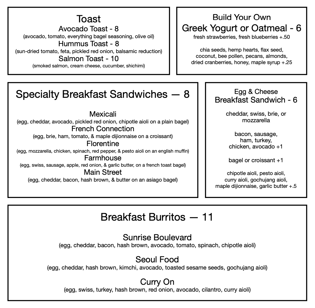 Gibson's Cafe, LLC Menu