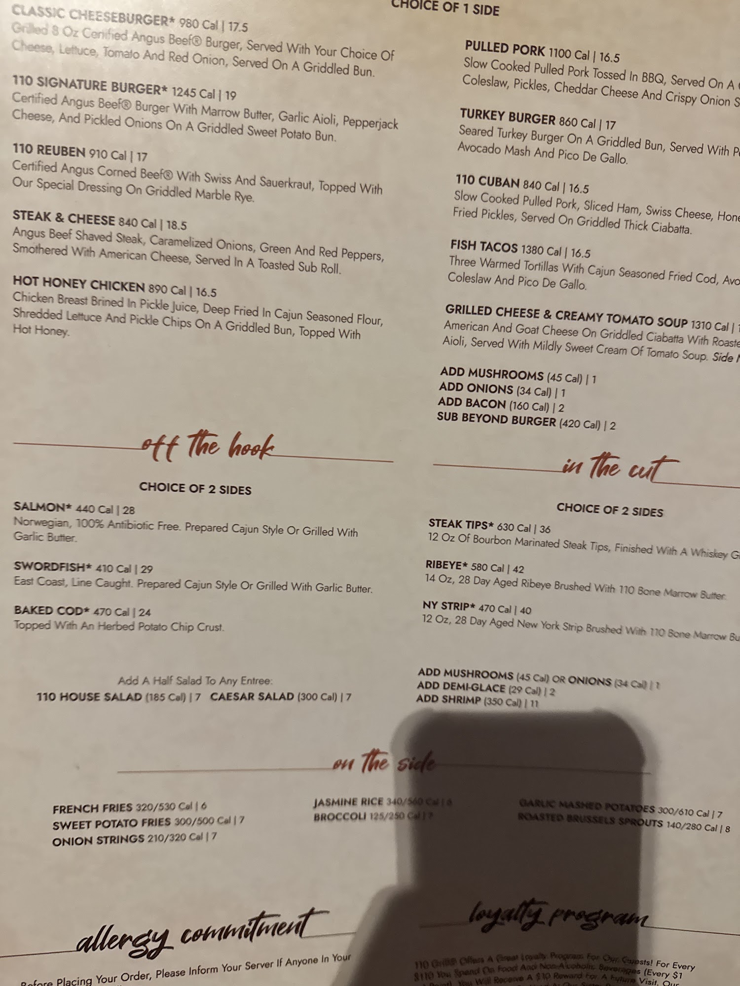 110 Grill Concord Menu