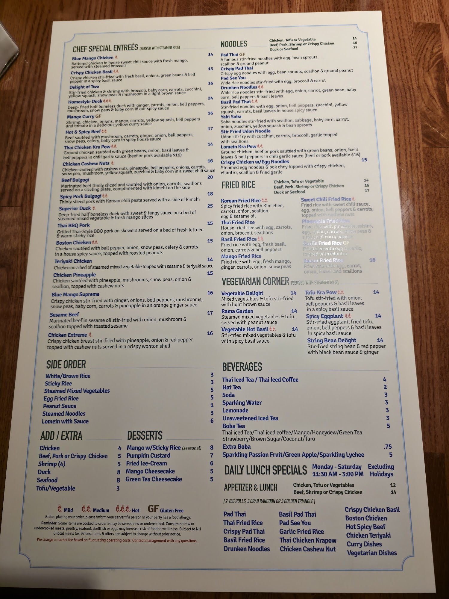 Blue Mango Menu